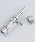 Gate Latch Lock for Wooden Garden Stainless Steel Brushed Hardware, close-up view of latch and bolt mechanism.