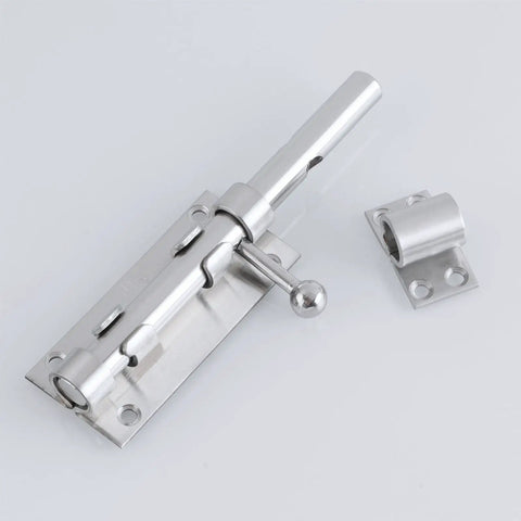 Gate Latch Lock for Wooden Garden Stainless Steel Brushed Hardware with bolt and plate on a white background.