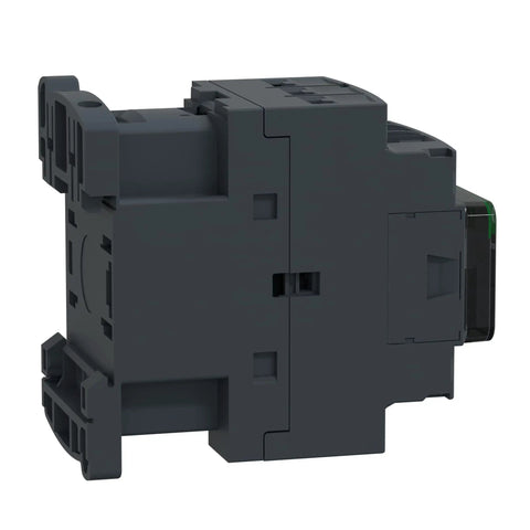 Side view of Beefy 120V AC Coil 3-Pole Non Reversing Contactor with 1 NO and 1 NC Auxiliary Contacts, for 3 HP motors, industrial use.