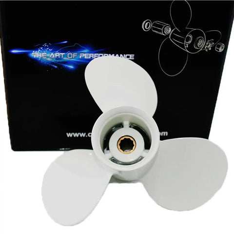 Outboard Propeller 9.875 X 11.25 Right Hand Rotation 3-Blade 10-Spline OEM Replacement Fits Yamaha on display box