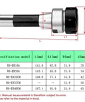 Heavy Duty Chuck Collet Nut M12 R8 ER Tool Holder for Milling Machine, detailed dimensions and specifications chart.