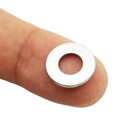 100 Pcs M6 Flat Washers Set 6mm Inner 14mm Outer 1.5mm Thick 304 Stainless Steel For Bolts And Screws Heavy Duty Rust Resistant Ideal For Mechanical Repairs Furniture Assembly Auto Projects And DIY Fixes, shown on fingertip