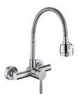 304 Stainless Steel Wall-Mounted Faucet Multifunctional Kitchen Tap Hot & Cold Water with flexible spout for sink installations.