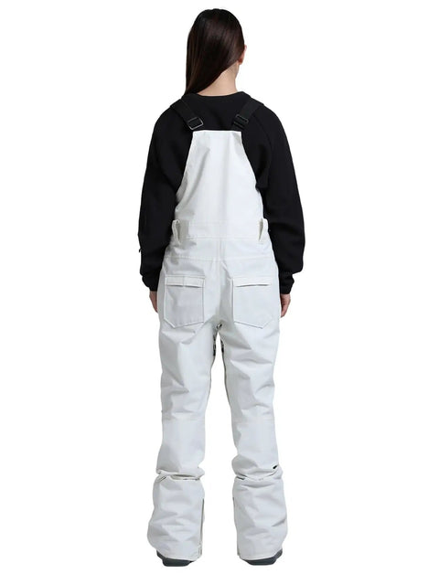 Back view of Beige Women's Ski Bibs for Snowboarding and Skiing Insulated Waterproof Windproof Overalls with Thermal Lining Moisture Wicking