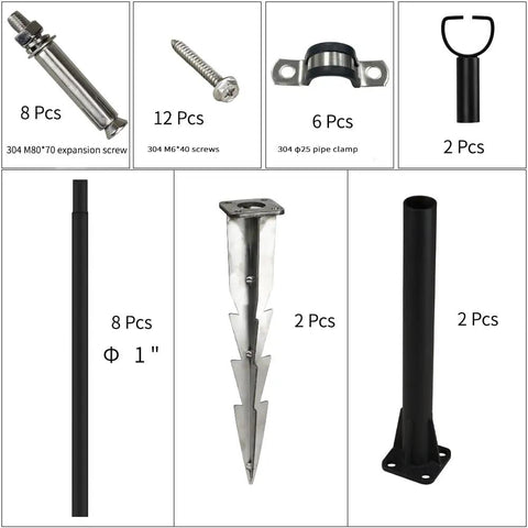 Heavy Duty Outdoor String Light Poles 10 Ft 3 In 1 Kit With Ground Stake Flange Base And Pipe Clamps Black 2 Pack Unassembled Parts