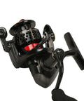 Ceymar Spinning Reel Size 10 with Five Pound Max Drag Ultra Lightweight for All Day Fishing in Black and Red finish