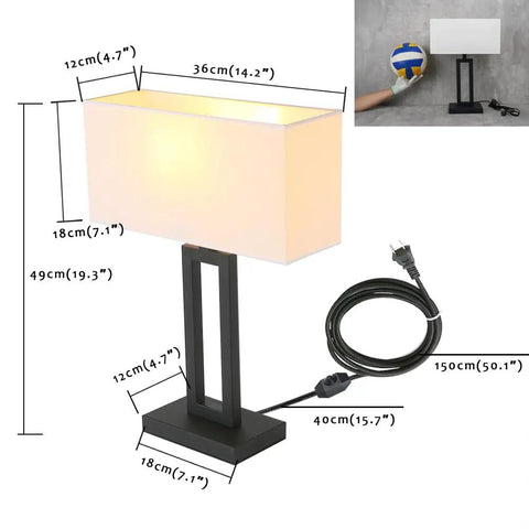 Diagram showing dimensions of White Indoor Table Lamp with Dimmable Brightness and On Off Switch, black base, 65.8 inch cord.