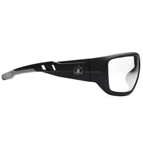 Tough As Nails Anti Fog Safety Glasses With Matte Black Full Wrap Frame side view, showcasing scratchproof lenses and secure fit for eye protection.