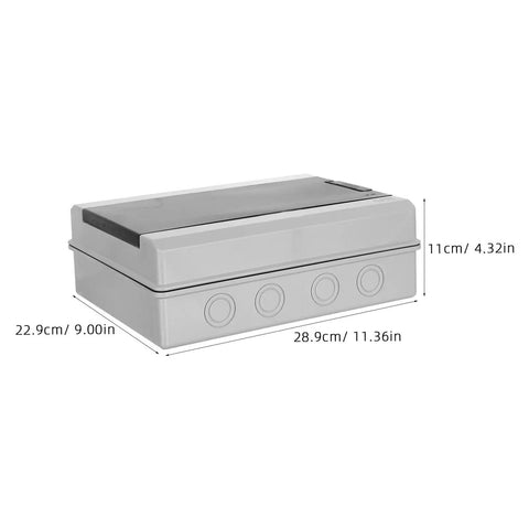 Heavy Duty Weatherproof Outdoor Electrical Box With Reinforced Breaker Panel Cover, dimensions 28.9cm x 22.9cm x 11cm, protects wiring outdoors.
