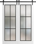 Sturdy Double Barn Door With Frosted Glass Sliding Kit For Interior, Black Rail Track System, Heavy Duty Hardware, 84 By 96 Inch