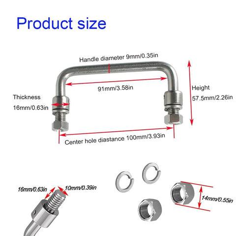 Diagram of 304 Stainless Steel Folding Handle 90 Degree Folding Pull Handle showing dimensions and components details