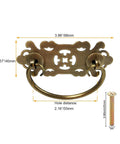 Antique Brass Vintage Style Pull Handles Set for Bookcases and Wardrobes, dimensions and screws shown, in Rustic Bronze finish.