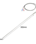 K Type Thermocouple Temperature Sensor Probe 4x300mm stainless steel with 5ft temperature controller and two-wire lead for DIY heating.