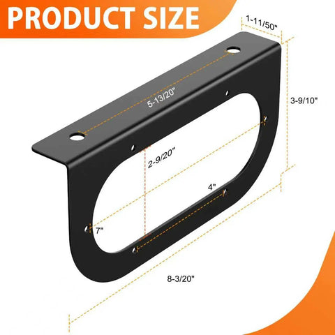 4 Pack 6 Inch Oval Tail Light Mounting Brackets, L Shaped, Powder Coated Steel 3mm, dimensions with flush mount for trailers