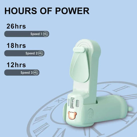 Portable Handheld Fan With Built In Power Bank And Flashlight USB C Rechargeable Mini Pocket Fan Delivers Up To 26 Hours Of Breeze