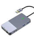 Straight Up Sweet Heavy Duty Usb 3.0 Docking Station Featuring Dual HhdmI And Vga Ports For Reliable Triple Display Gigabit Ethernet Sd Card Reader Quick Pd Charging Plug And Play For Laptops, silver design with USB and VGA ports.