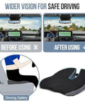 Image showing Ergonomic Wedge Seat Cushion For Tesla Cybertruck enhancing driving visibility and comfort with adjustable height.