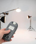 Plant Light Meter For Indoor Outdoor Grow And Photography With LCD Display Lux Illuminance Photometer in hand at studio lights