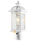 White Dusk To Dawn Outdoor Post Light With Seeded Glass For Patio Garden And Pathway Durable Aluminum Weatherproof IP65 15.9 Inch