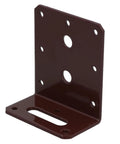 Heavy Duty Steel Angle Corner Brace L Shaped Reinforcement Fastener Plate 80 By 40 By 75mm Powder Coated Rust Resistant Woodworking Hardware Ten Pack close-up of brown metal corner brace with holes