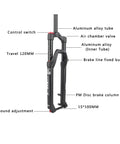Diagram of 100mm Travel Threadless Front Suspension Fork For 27.5 Inch Mountain Bikes With Disc Brake Compatibility And Mechanical Lockout, showcasing features like aluminum alloy tubes and air chamber valve.