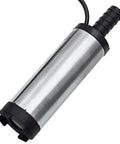 12V DC Submersible Transfer Pump For Fuel Water And Diesel Built Tough For Campground Grind Compact stainless steel build with switch cable.