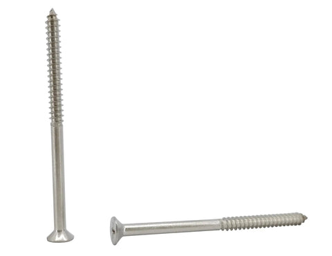 One Hundred Count Number Eight Wood Screws Two And A Half Inch Stainless Steel Self Tapping Phillips Drive Countersunk Fasteners Built Tough Like Kickass Gear For Deck Barn Drywall