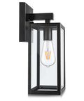 All Weather Outdoor Wall Lantern Built Tough For Rain Or Shine Weather Resistant Rock Solid Waterproof Rust Proof Exterior Sconce Lamp For Front Porch, black metal design, 12.95H x 5L, clear glass.