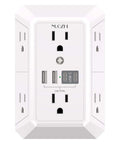 Wall Outlet Extender Surge Protector With Six Wide Spaced Outlets And Four Fast Usb Ports For Dorm Room And Office Gear visible front view