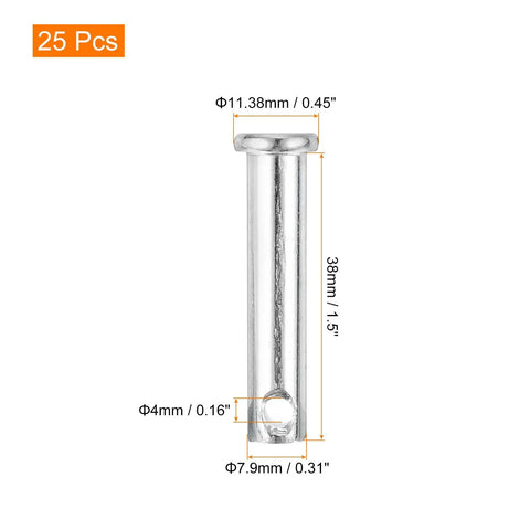 25 Piece Set Carbon Steel Single Hole Clevis Pins 0.3125 Inch By 1.5 Inch Flat Head for Mechanics and DIY Projects
