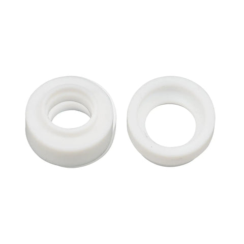 Two white alumina cups from 87 Piece TIG Welding Torch Kit With Gas Lens, Alumina Cups, Glass Cups, Stubby Back Cap And Copper Collets.