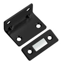 Pack Of 4 Ultra Thin Magnetic Cabinet Catch No Drill Door Latch shown in black metal angle view