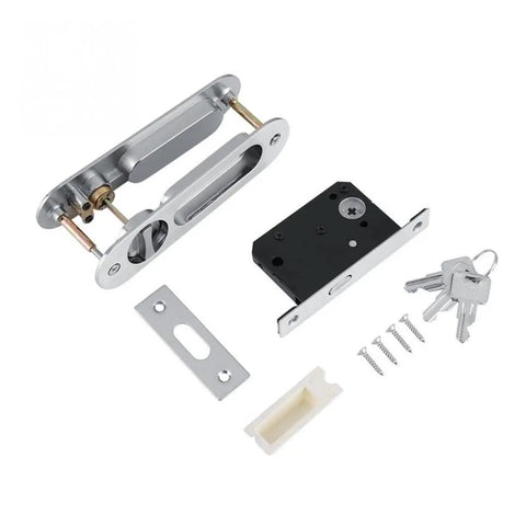 Rock Solid Zinc Alloy Keyed Sliding Barn Door Lock Handle For Wood Double Doors Heavy Duty Hardware with keys and screws.
