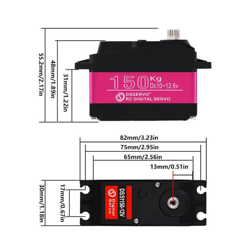 Dimensions of Beefy 150Kgcm High Torque RC Steering Servo HV 10V To 12V Digital Metal Gear Waterproof For One Fifth Scale RC Cars