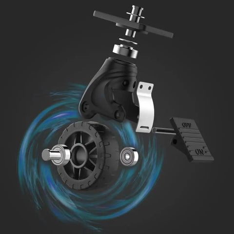 Close-up view of heavy duty nylon roller assembly for Heavy Duty Folding Trolley Cart With Slick Nylon Rollers And Sturdy Aluminum Frame Telescoping Grip.