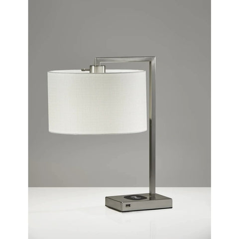 Austin Table Lamp With Dope Wireless Charging Pad And USB Port 7W LED Desk Lamp For Home Office brushed steel design