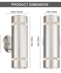 Dope Modern Cylinder Outdoor Wall Light Stainless Steel Porch Sconce With Nickel Finish dimensions shown front and side views