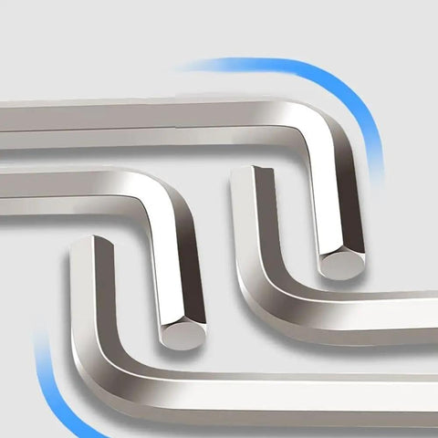 Close-up of Go To 8 Piece Mini Hex Key Allen Wrench Set with hardened chrome vanadium steel featuring rust resistant chrome finish.