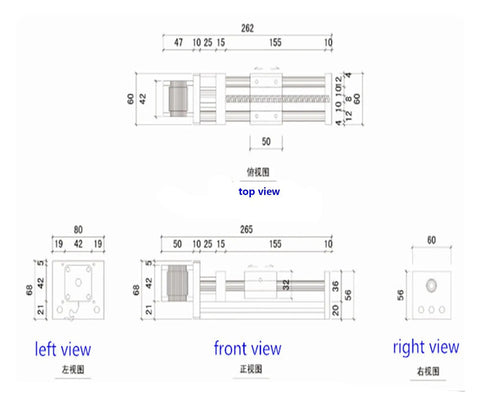 200mm Travel XY Z Linear Stage With Ball Screw And NEMA 17 Stepper Motor For Precision Motion Control Systems DIY CNC Robotics And Automation Projects Smooth Glide And High Accuracy Pro Grade front and top view dimension drawing