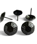 Straight Up Premium Black Metal Upholstery Tacks 100 Count with 19Mm rounded heads and tough 23Mm shafts on a white background.