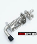 Spring Loaded Latch Pin Set, 304 Stainless Steel Barrel Bolt Thickened 2mm Door Lock, 5 Inch Brushed Finish, shown on a surface.