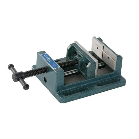 Low Profile Drill Press Vise Built Tough For Precision Drilling, 4 Inch Jaw Width, 4 Inch Jaw Opening, 1.5 Inch Jaw Depth, Model LP4, Hardened V Grooved Jaws For Vertical Or Horizontal Clamping, Durable Cast Iron Construction Tapping And Reaming