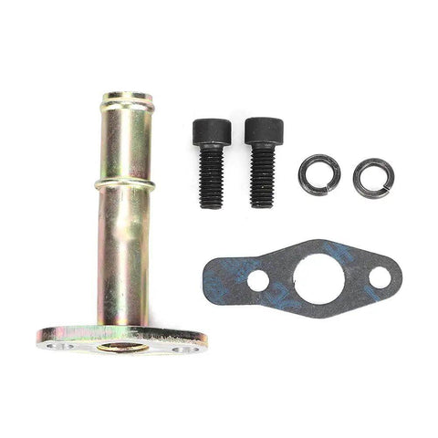 Upgrade Your Boost Setup With This Rock Solid Aluminum Turbo Oil Drain Flange Pipe For Gt25 Gt28 Ball Bearing Engines Featuring M8 Bolts Plus Gasket And Washer For A Seamless Leak Free Performance That Keeps Your Ride Running Smooth As Butter Under Heavy kit with flange pipe, bolts, gasket, and washers