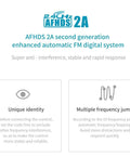 Graphic showing features of AFHDS 2A digital system, unique identity, multiple frequency jump for GT5 6CH AFHDS RC Transmitter