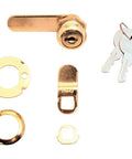 Beefy Diecast Drawer And Cabinet Lock With Brass Finish, 5/8 In., hardware set including keys, cams, and trim collar for installation