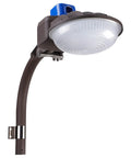 Close-up of 75W LED Barn Light Dusk To Dawn Outdoor Flood Light With Photocell, Mounting Arm Included, bronze finish, ETL DLC listed.