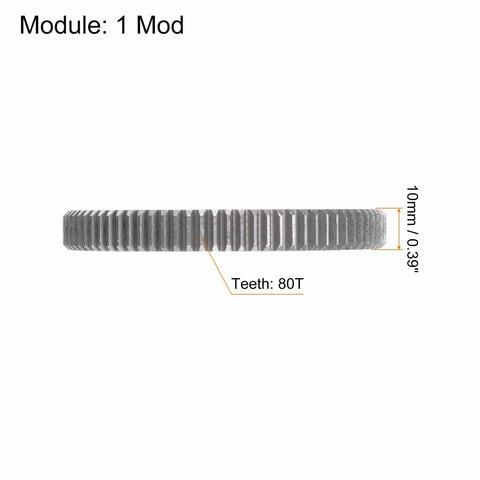 Side view of 80T Spur Gear For RC Cars 10mm Bore Hardened 45 Steel Mod 1 Straight Spur Gear Replacement Part With 3.14 Pitch And 82mm Outer Diameter