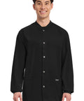 Mens Scrub Jacket With Snap Front And Three Pockets Knit Cuffs Fade Resistant Two Way Stretch Fabric Cell Pocket Built For Tough Shifts All Day Comfort Medical Uniform For Work Black