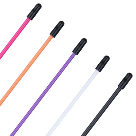 Five Pack Multicolor Plastic Antenna Tube With Cap For RC Cars And Boats 2.4G Receivers Keep Your Antenna Safe And Protected Durable Tube For Model RC Antennas 11.8 Inches Long in pink, orange, purple, white, and black with caps shown in an angle.