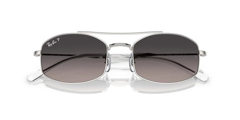 RB3719 Oval Sunglasses With Silver Frame And Grey Gradient Polarized Lenses, 51mm, displayed front view